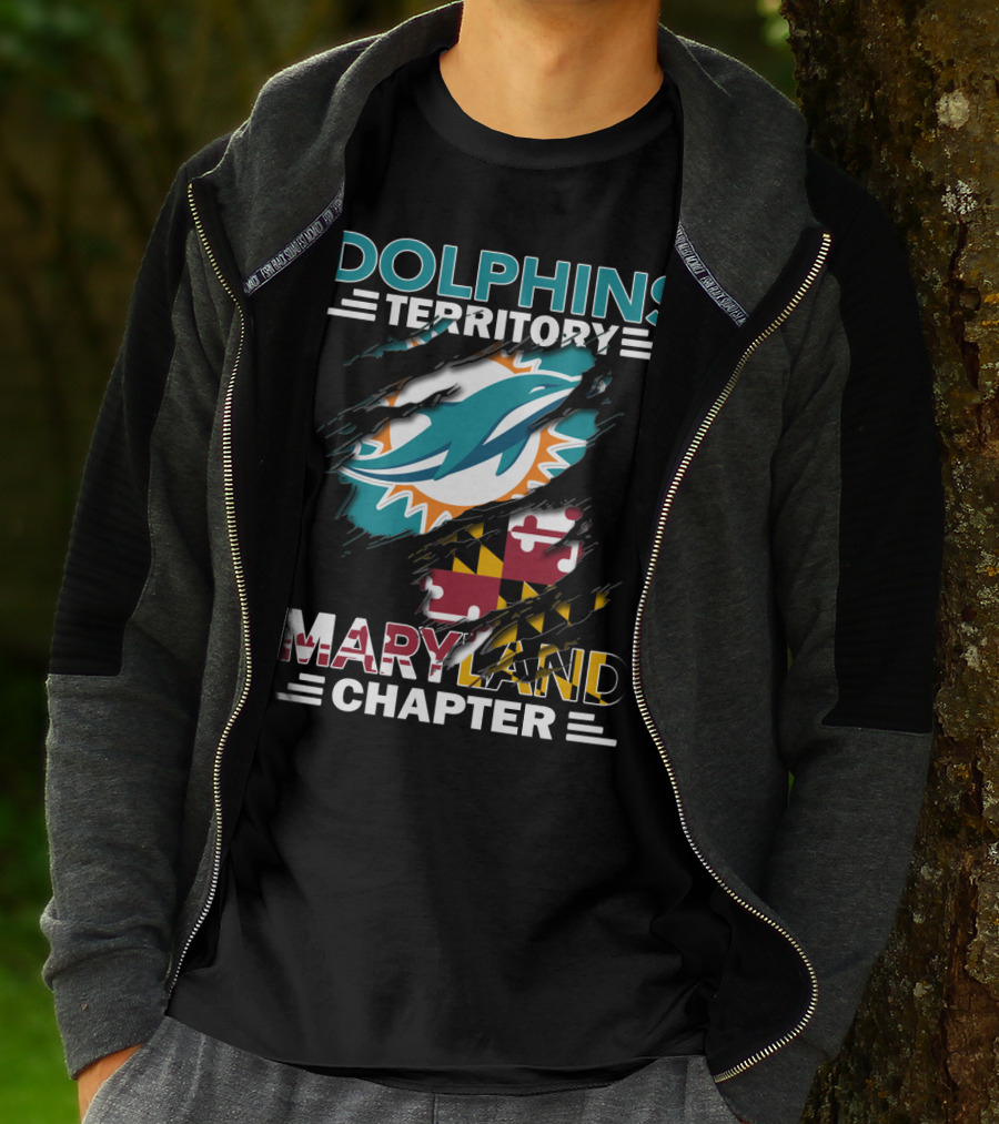 Dolphins Territory Maryland Chapter Miami Dolphins Logo With Maryland Flag T-Shirt