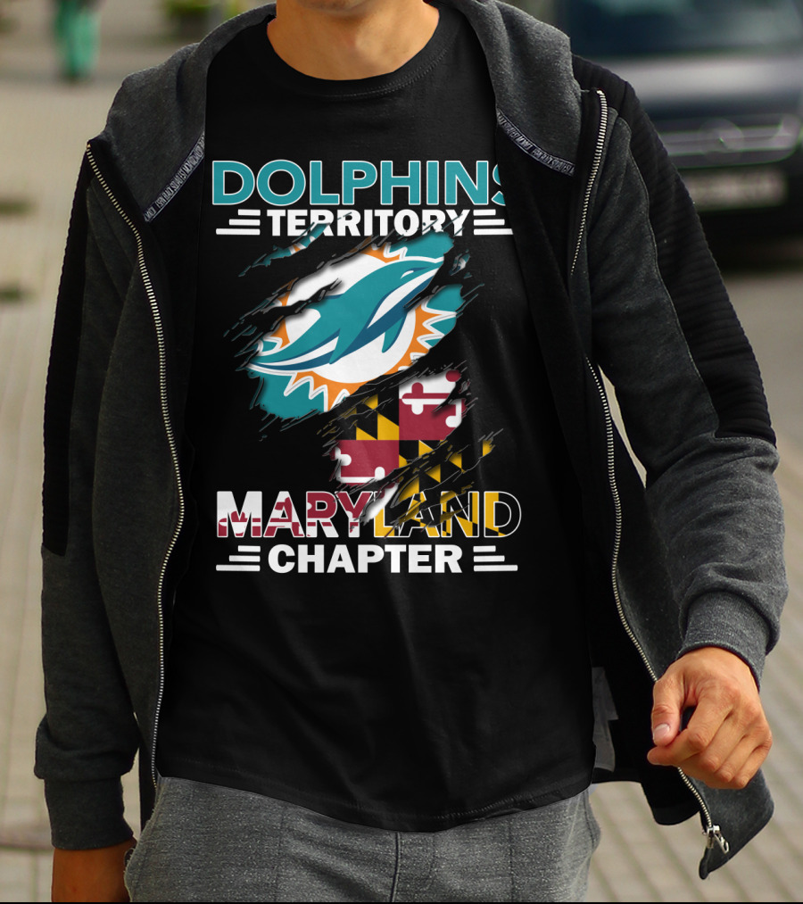 Dolphins Territory Maryland Chapter Miami Dolphins Logo With Maryland Flag T-Shirt