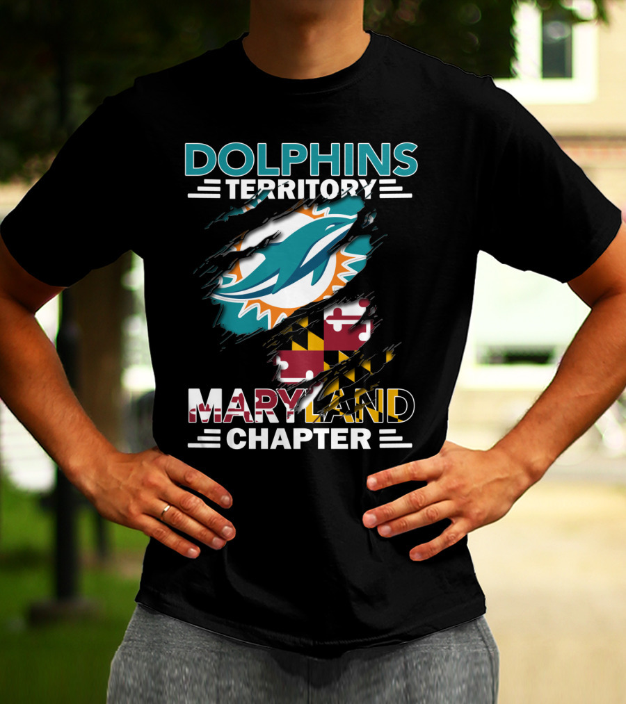 Dolphins Territory Maryland Chapter Miami Dolphins Logo With Maryland Flag T-Shirt