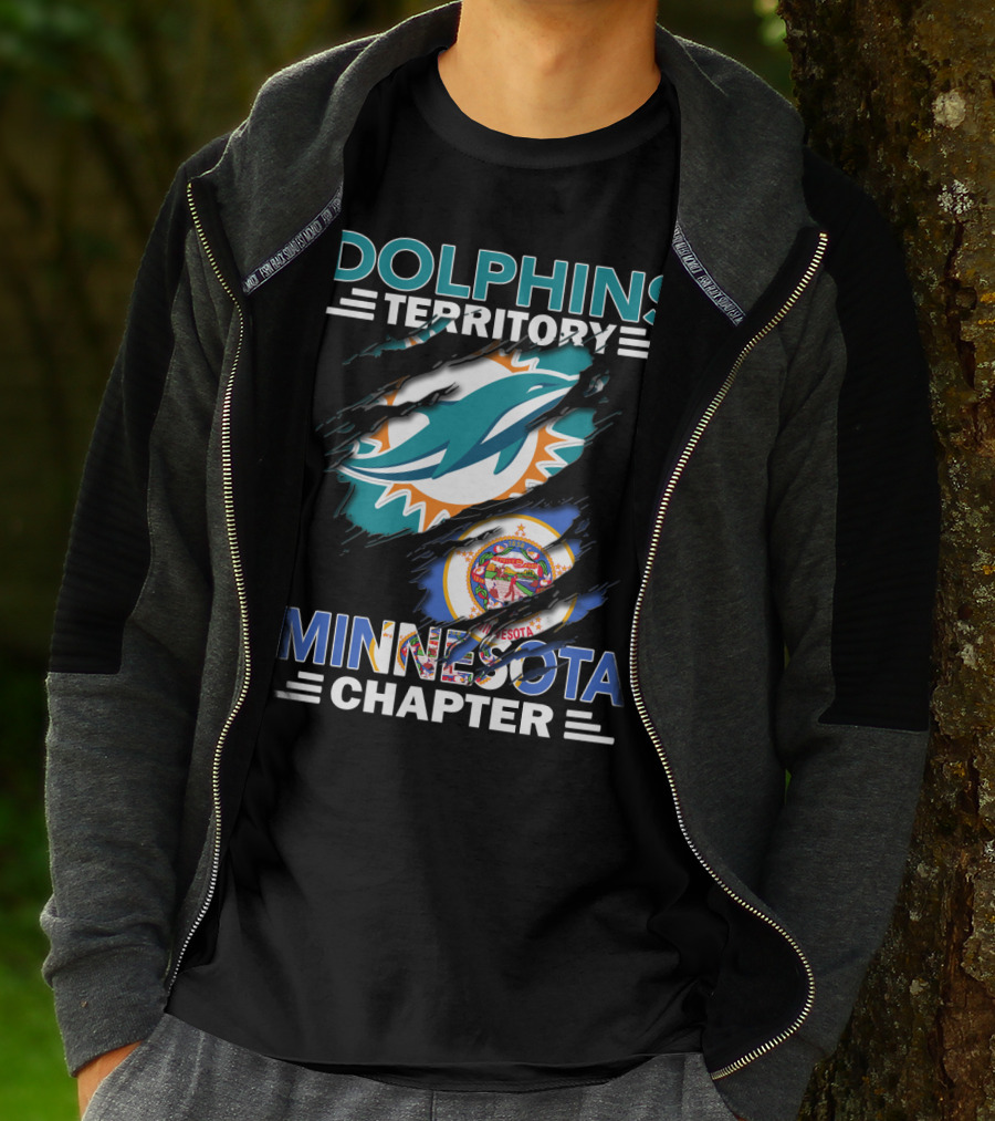 Dolphins Territory Minnesota Chapter Miami Dolphins And Minnesota State Flag T-Shirt