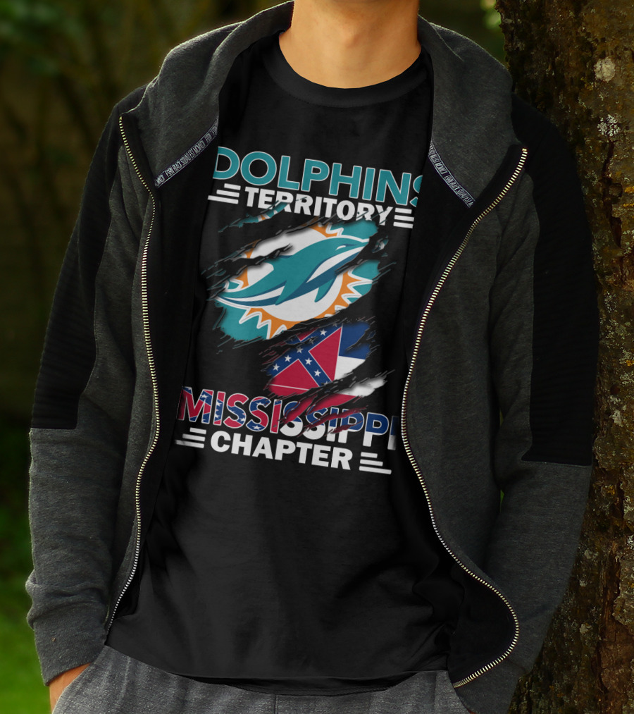 Dolphins Territory Mississippi Chapter Logo And Flag Display T-Shirt