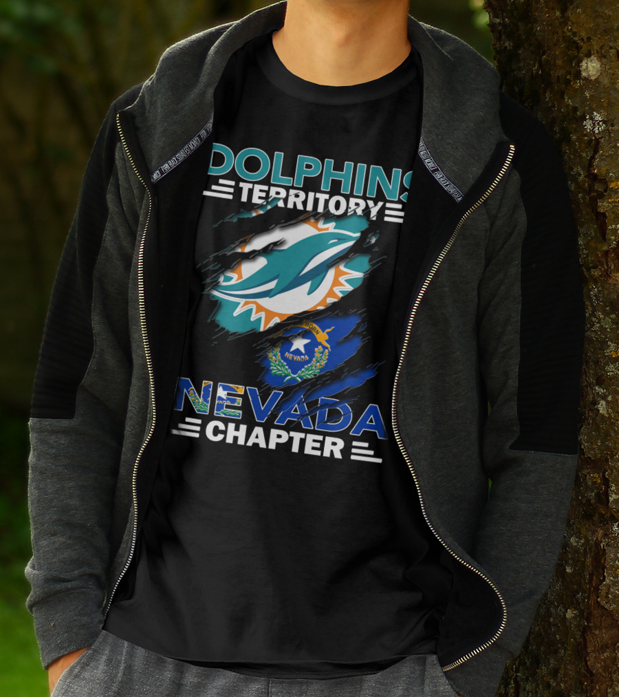 Dolphins Territory Nevada Chapter Miami Dolphins Fans Nevada Flag T-Shirt