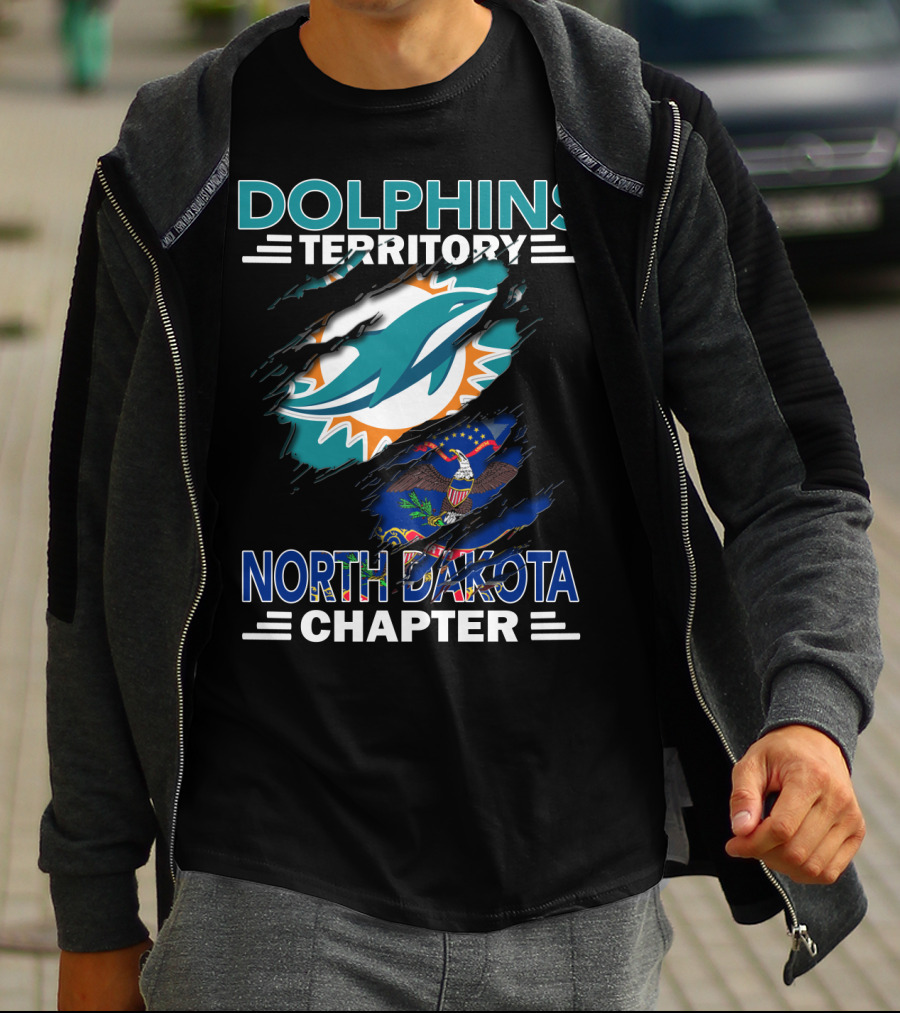 Dolphins Territory North Dakota Chapter Miami Football Fan Flag T-Shirt