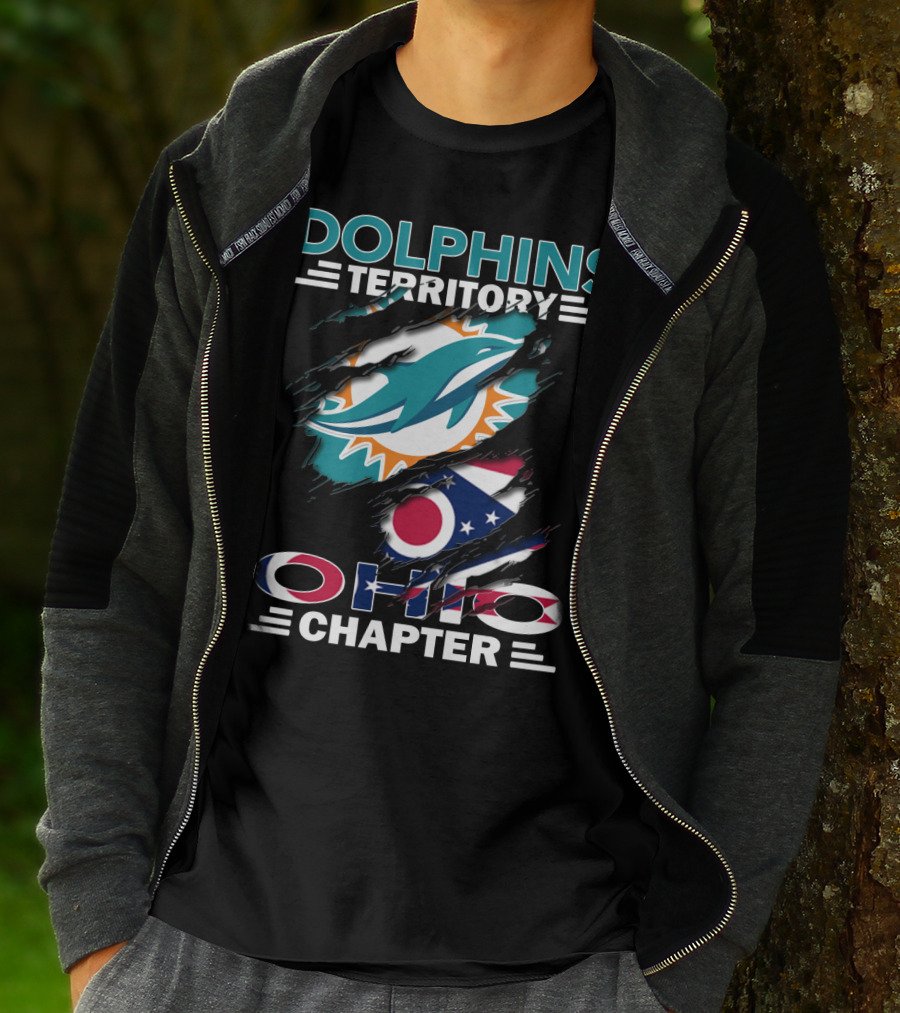Dolphins Territory Ohio Chapter Miami Dolphins Logo And Ohio Flag T-Shirt