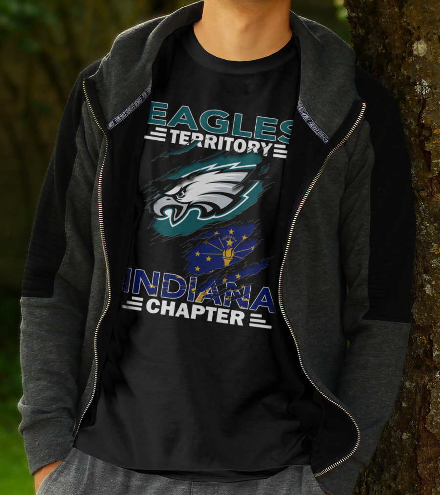 Eagles Territory Indiana Chapter With Indianapolis Flag And Football T-Shirt