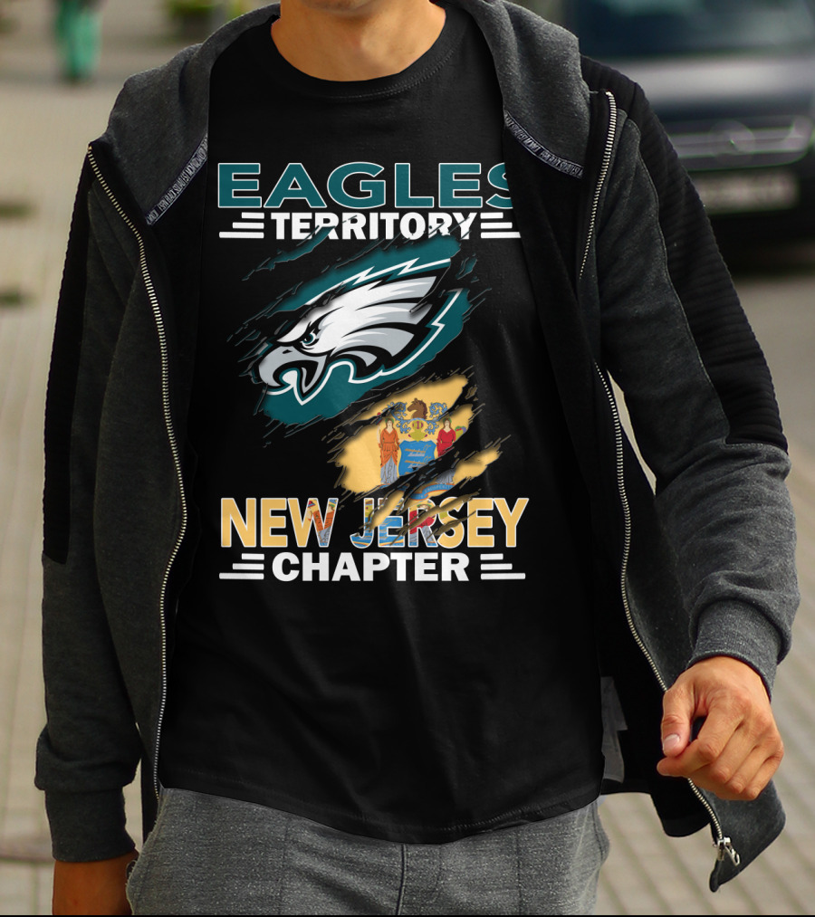 Eagles Territory New Jersey Chapter With Philadelphia Eagles Logo And NJ State Flag T-Shirt