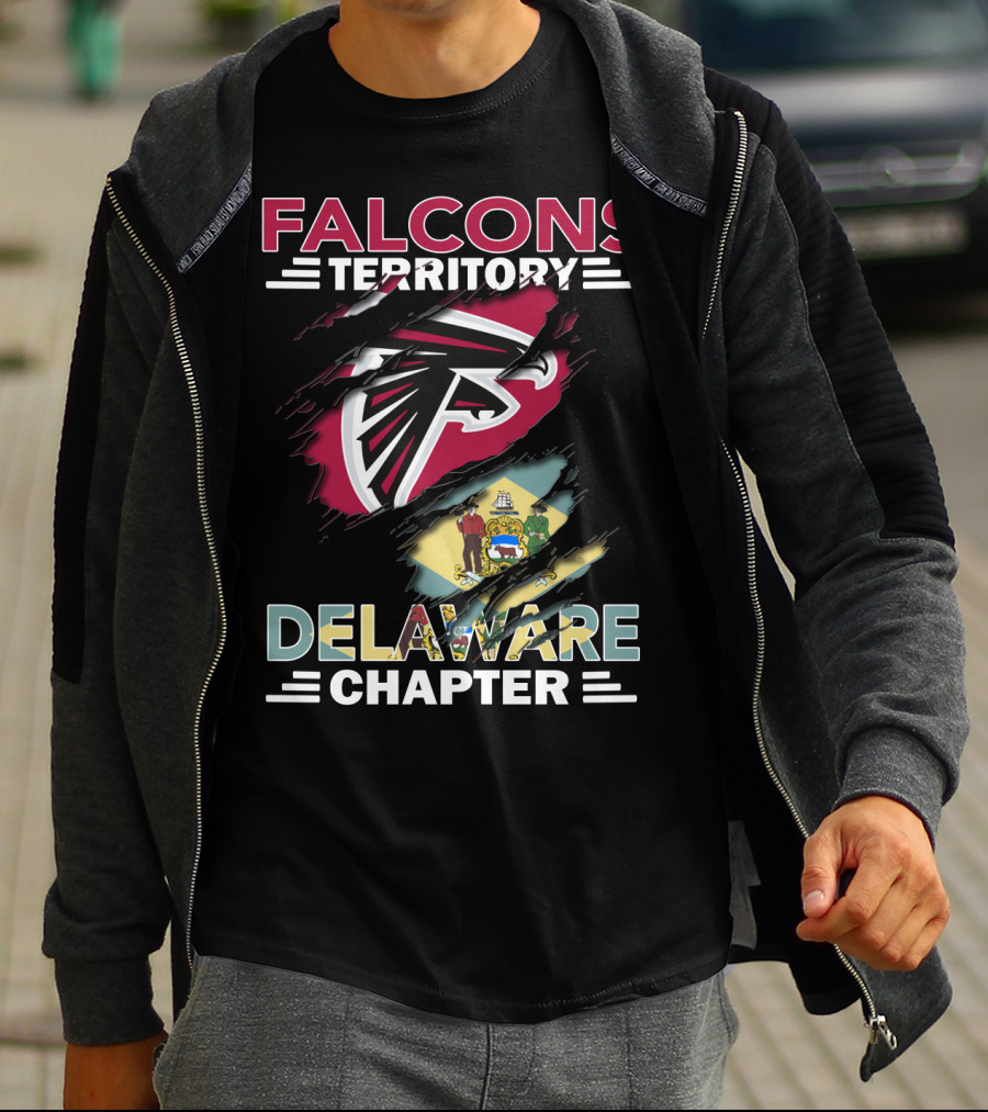 Falcons Territory Delaware Chapter With Falcons Logo And Delaware Flag T-Shirt
