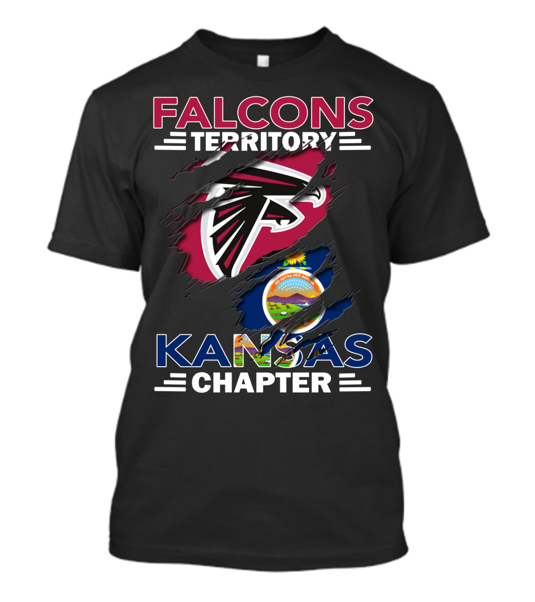 Falcons Territory Kansas Chapter With Atlanta Falcons Logo And Kansas State Flag T-Shirt