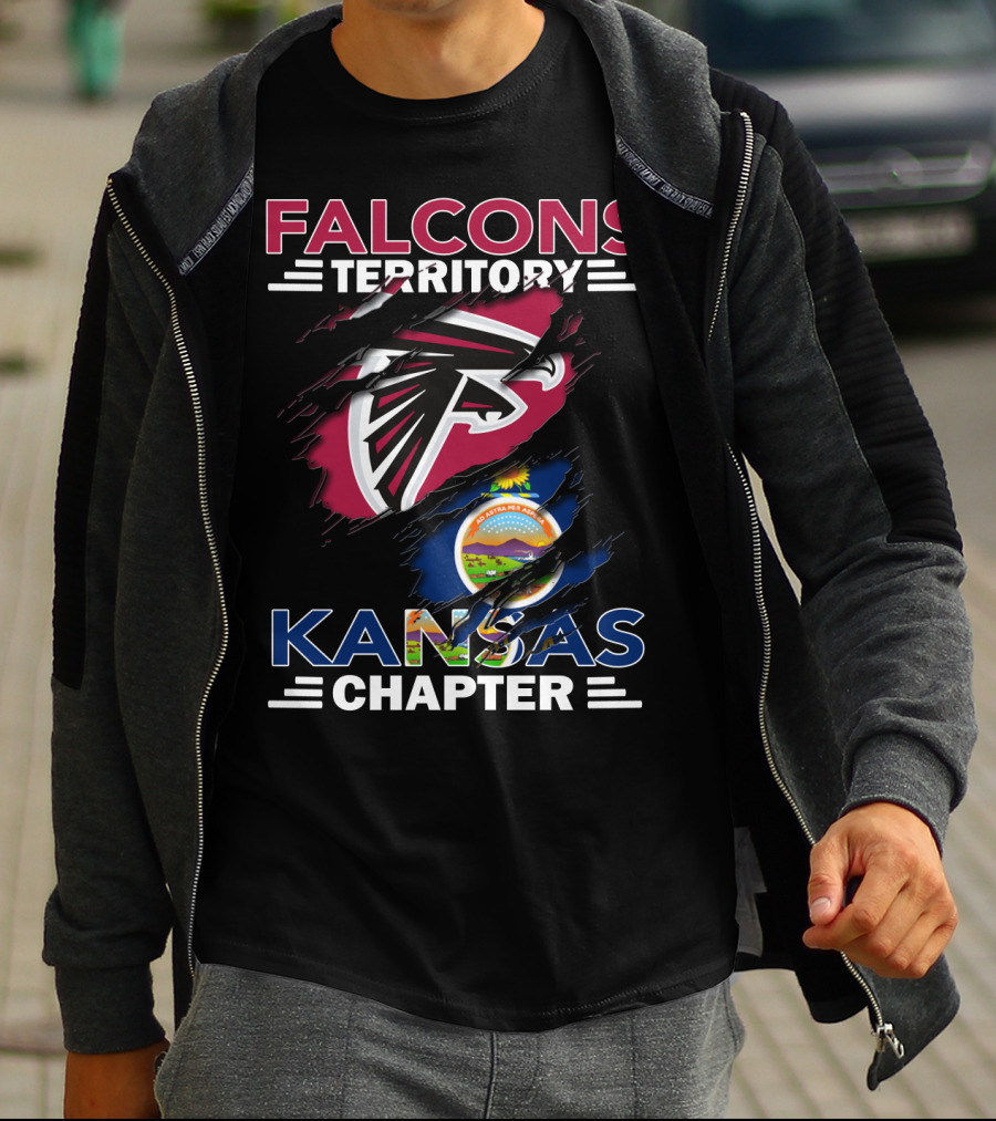 Falcons Territory Kansas Chapter With Atlanta Falcons Logo And Kansas State Flag T-Shirt