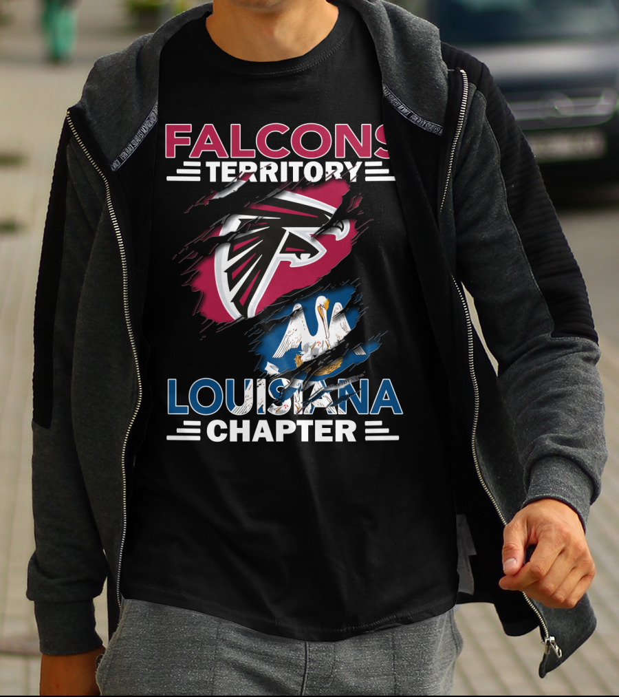 Falcons Territory Louisiana Chapter Atlanta Falcons Logo And Louisiana State Flag T-Shirt