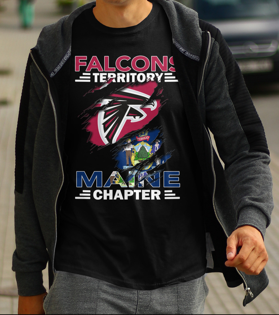 Falcons Territory Maine Chapter NFL Fan Group With Atlanta Logo And Maine State Flag T-Shirt