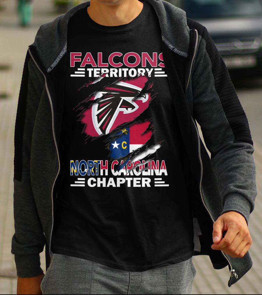 Falcons Territory North Carolina Chapter Logo With State Flag And Team Emblem T-Shirt