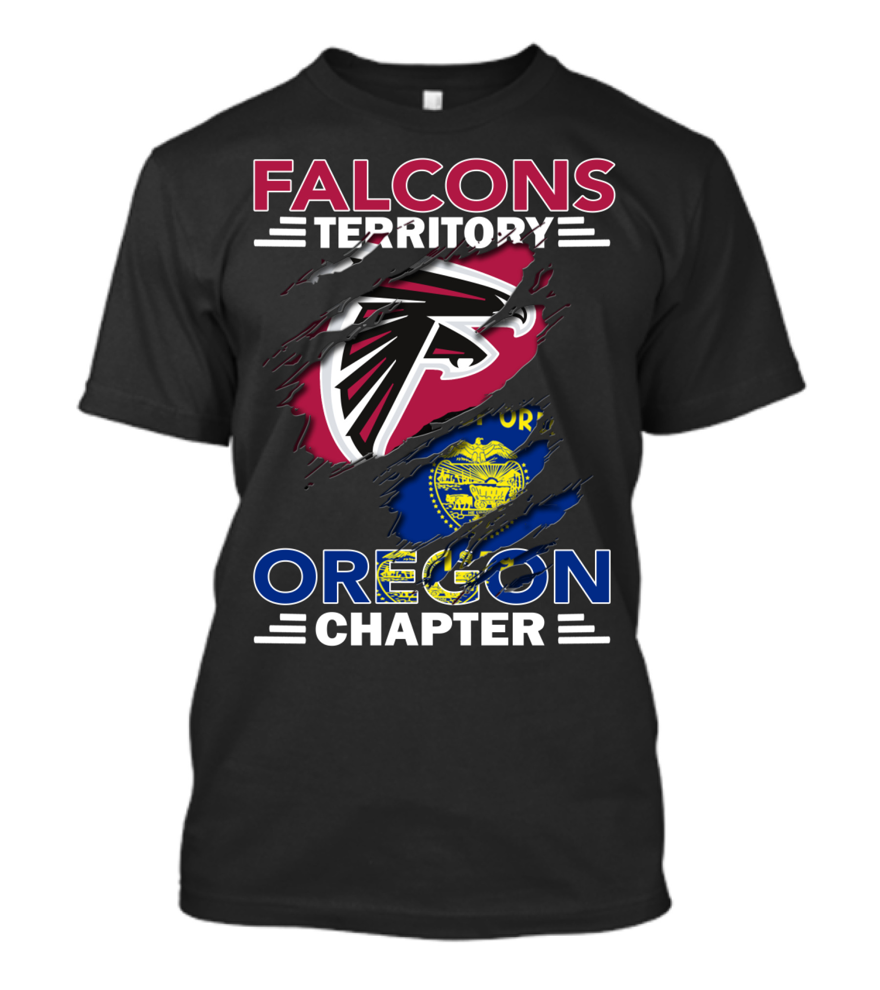 Falcons Territory Oregon Chapter NFL Logo And State Flag Fusion T-Shirt