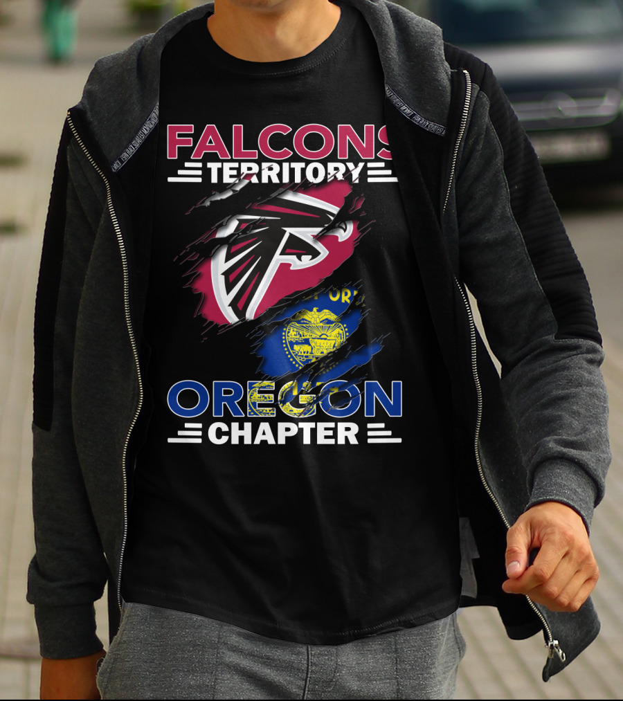 Falcons Territory Oregon Chapter NFL Logo And State Flag Fusion T-Shirt