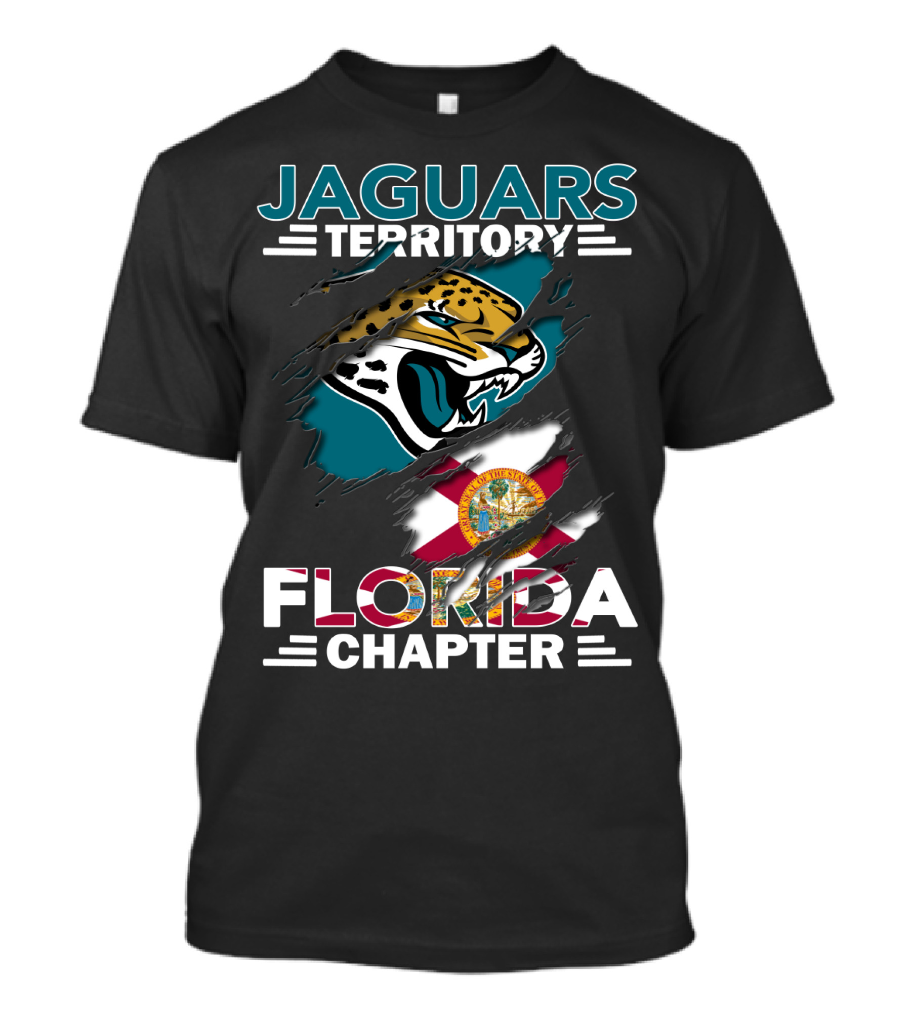 Jaguars Territory Florida Chapter With Logo And State Flag Elements T-Shirt