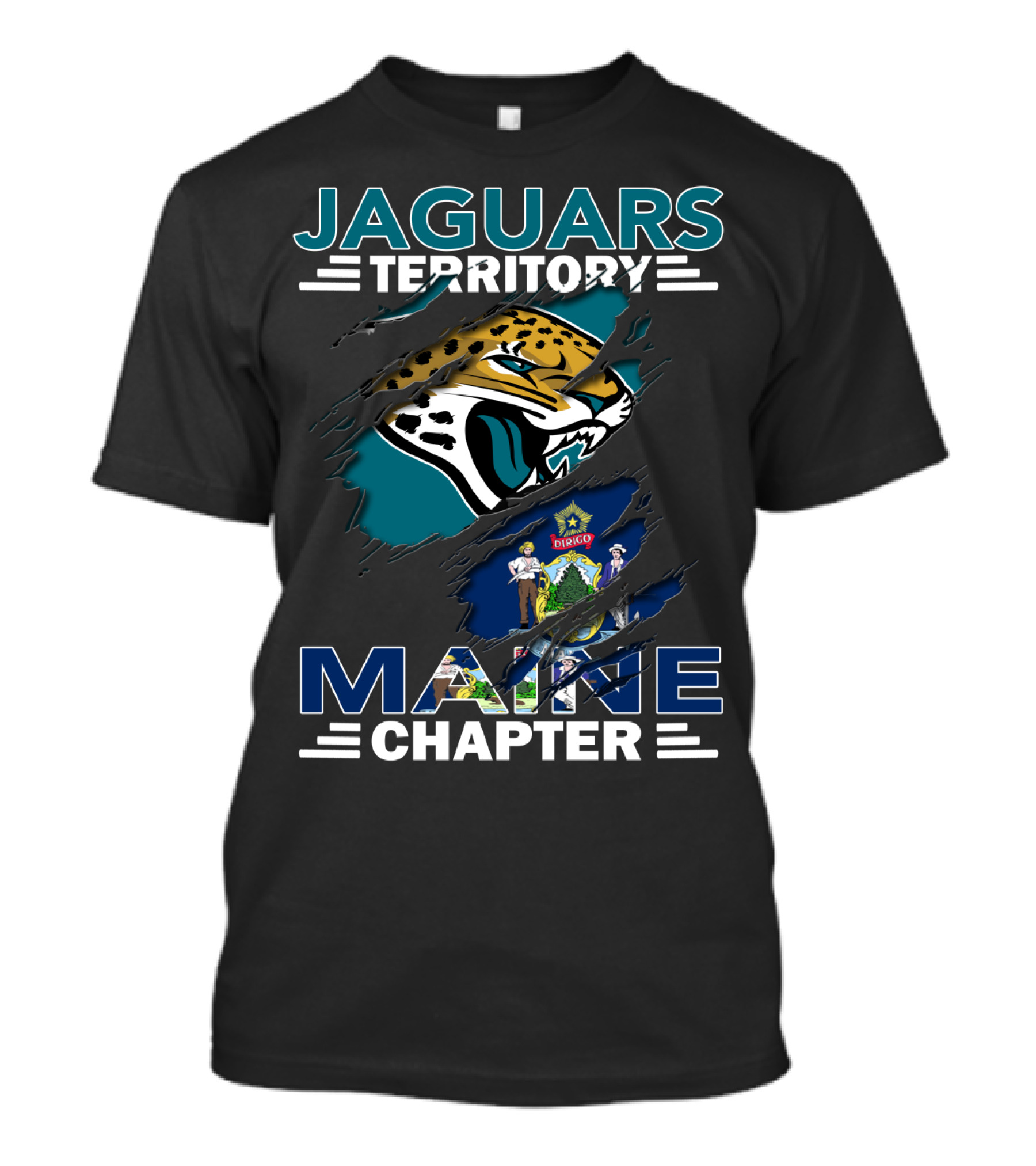 Jaguars Territory Maine Chapter With Logo And State Emblem T-Shirt