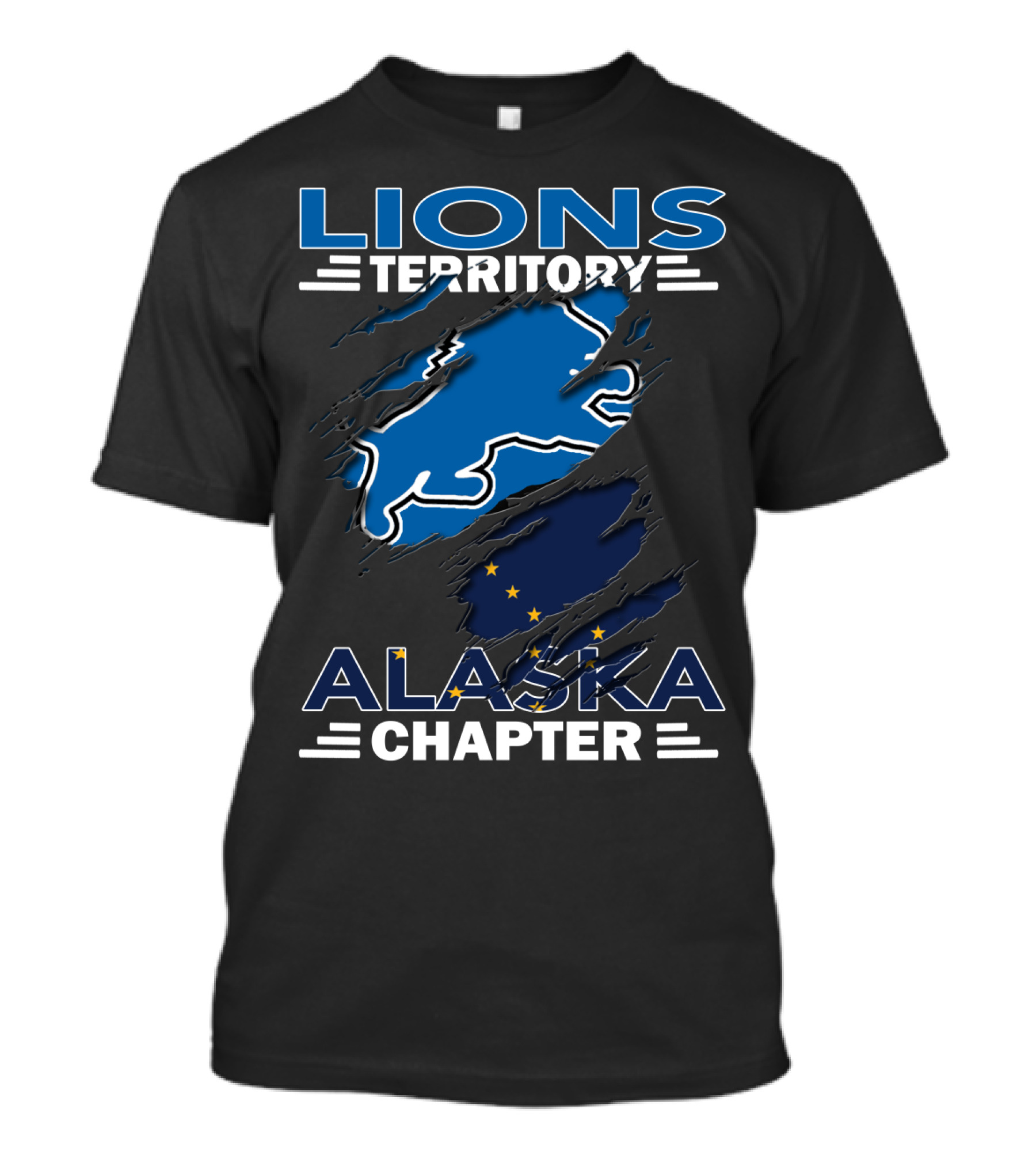 Lions Territory Alaska Chapter Blue Lion And Flag T-Shirt