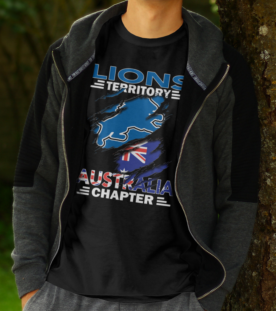 Lions Territory Australia Chapter Blue Lion And Flag T-Shirt