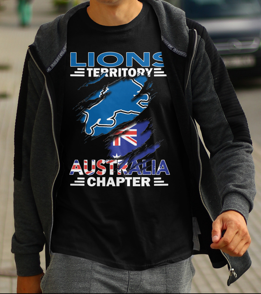 Lions Territory Australia Chapter Blue Lion And Flag T-Shirt