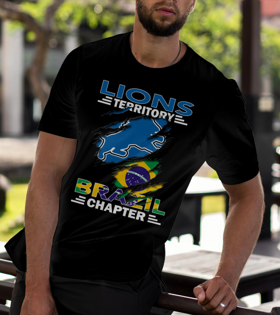 Lions Territory Brazil Chapter Flag And Blue Lion T-Shirt