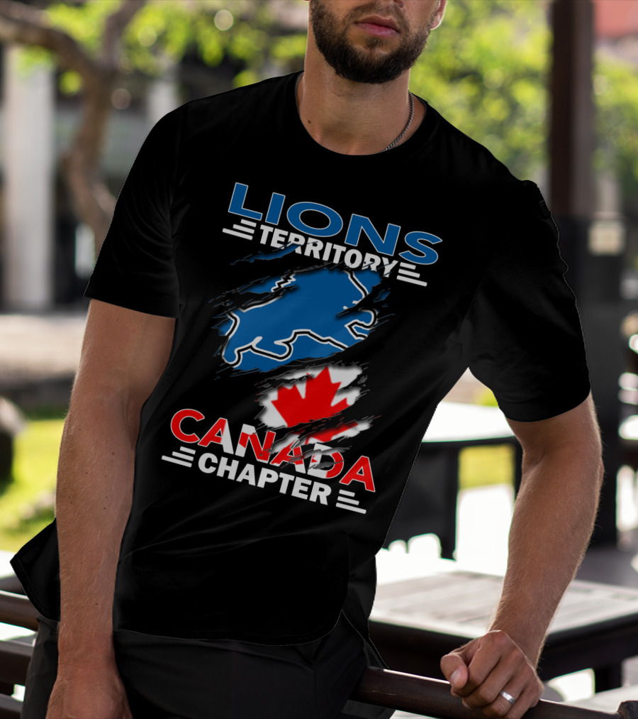 Lions Territory Canada Chapter Blue Lion Silhouette Red Maple Leaf T-Shirt
