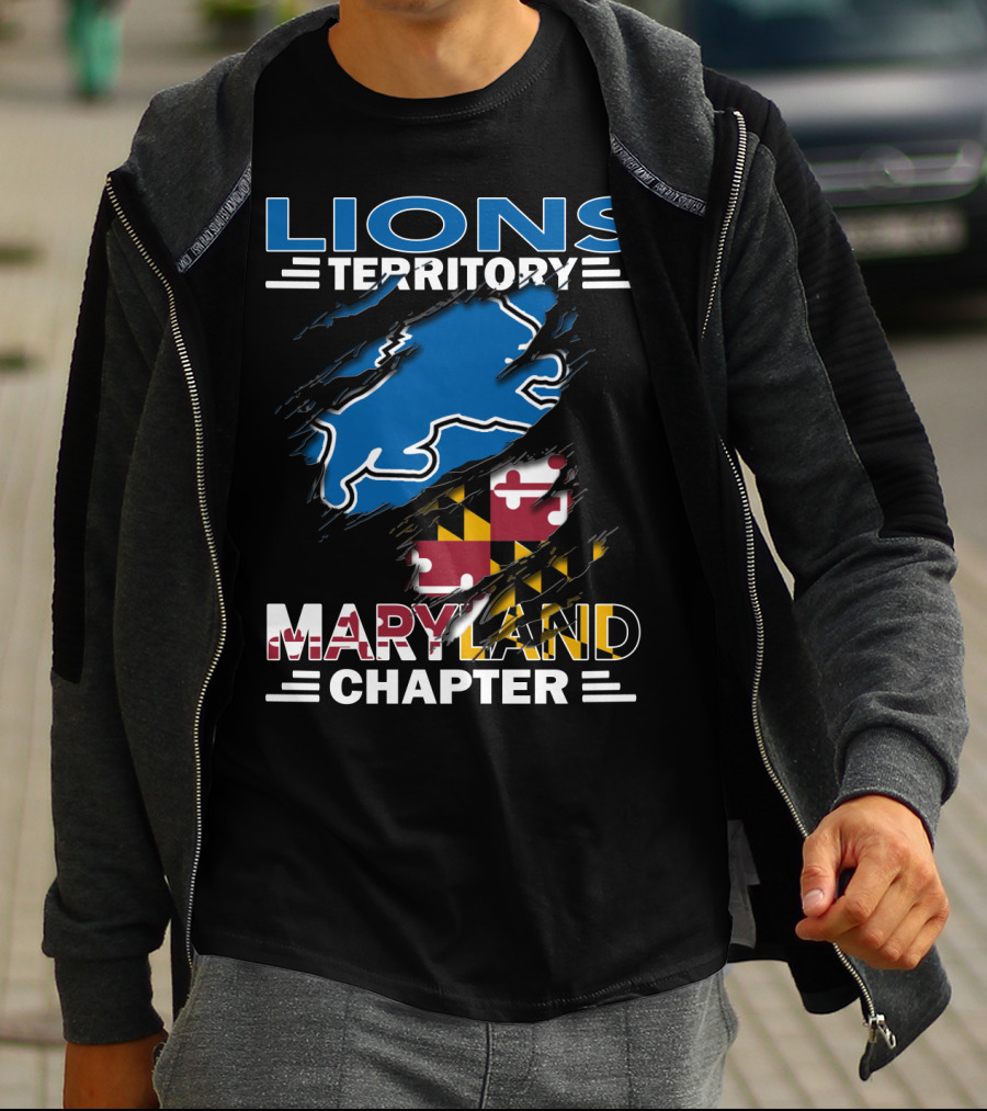 Lions Territory Maryland Chapter Blue Outline With Maryland Flag Elements T-Shirt