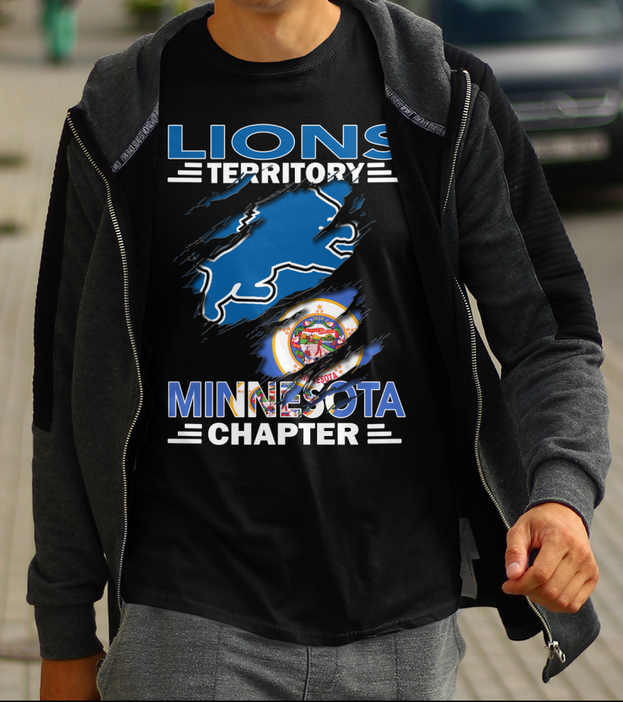 Lions Territory Minnesota Chapter With State Symbol And Blue Lion Outline T-Shirt