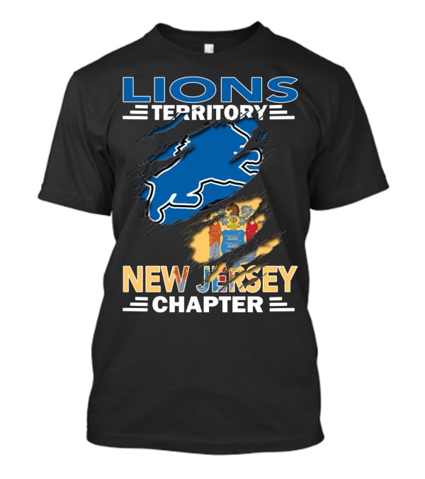 Lions Territory New Jersey Chapter Blue Silhouette And State Flag Elements T-Shirt