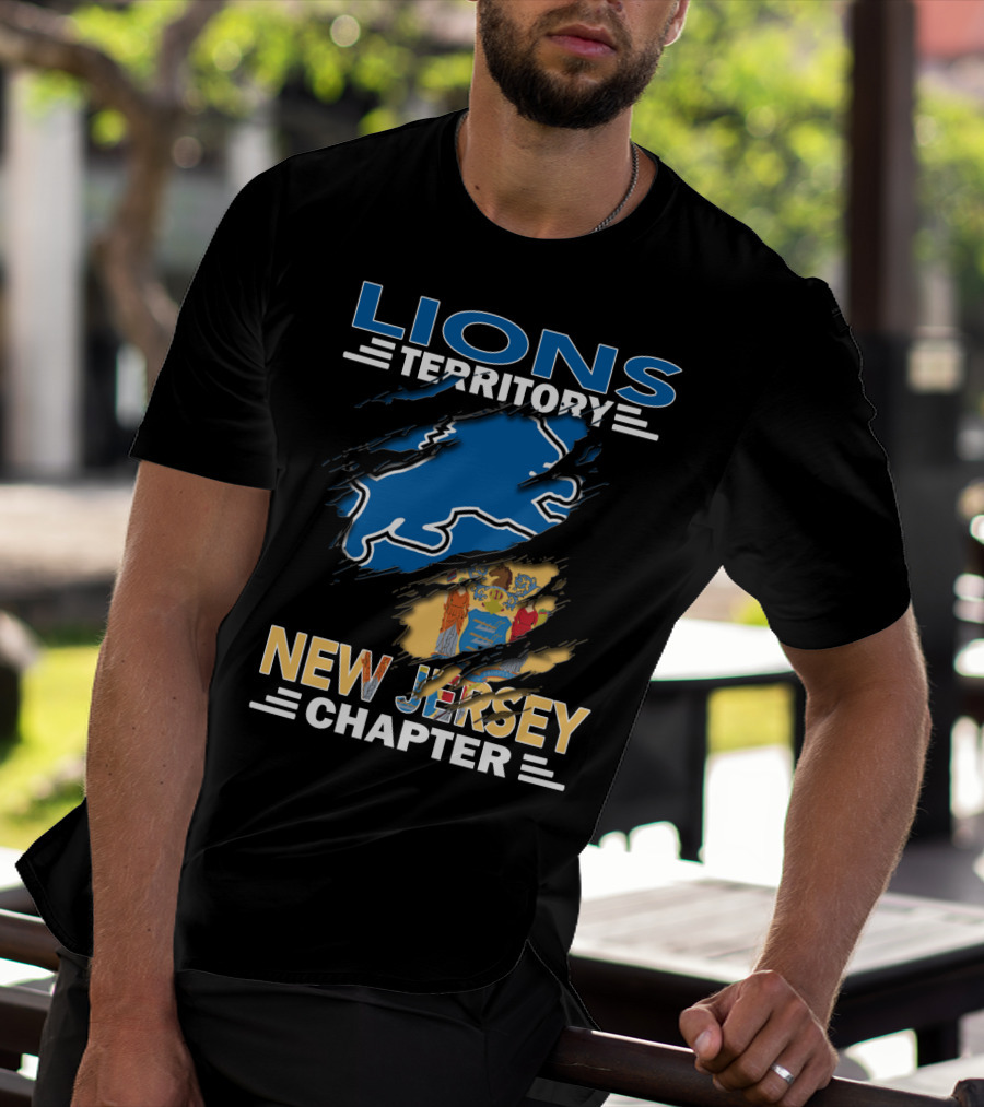 Lions Territory New Jersey Chapter Blue Silhouette And State Flag Elements T-Shirt
