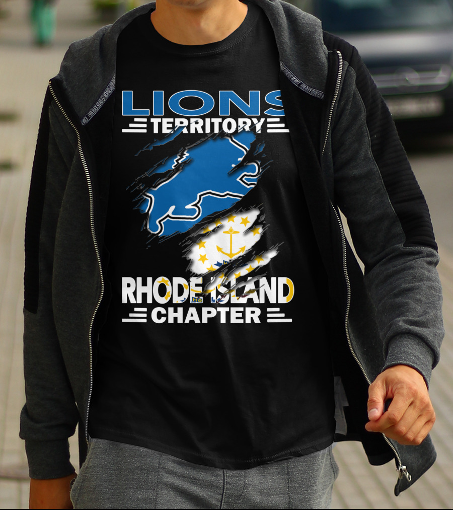 Lions Territory Rhode Island Chapter Blue Lion With Anchor Flag T-Shirt