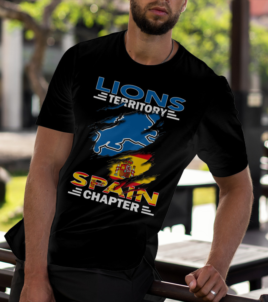 Lions Territory Spain Chapter Blue Lion Spanish Flag T-Shirt