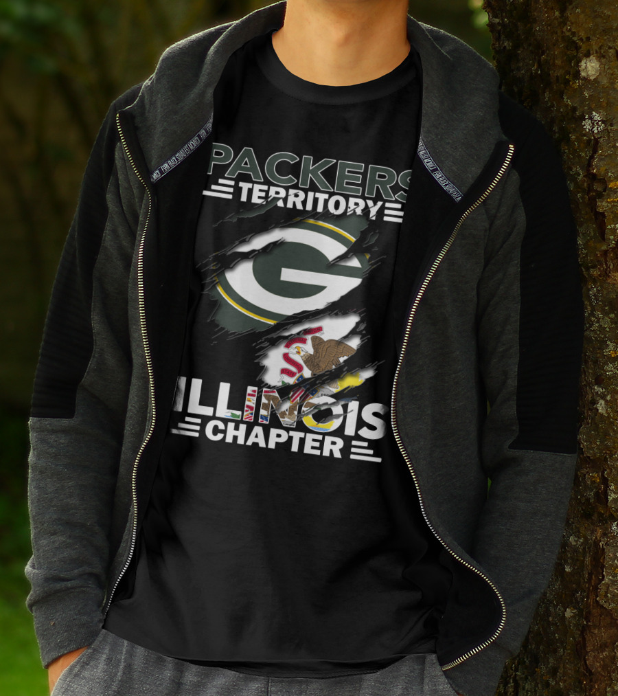 Packers Territory Illinois Chapter Green Bay Packers Logo And Illinois State Flag T-Shirt