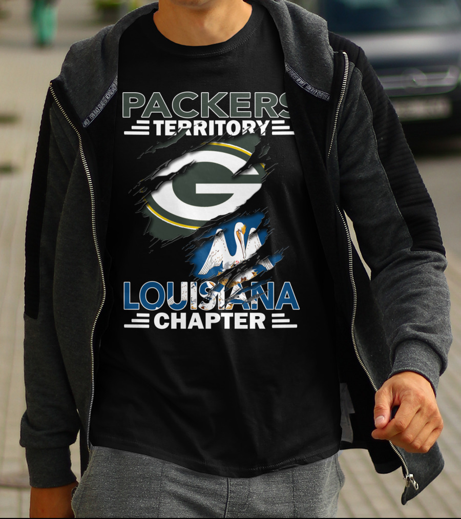 Packers Territory Louisiana Chapter With Iconic Green Bay Logo And Louisiana Pelican T-Shirt