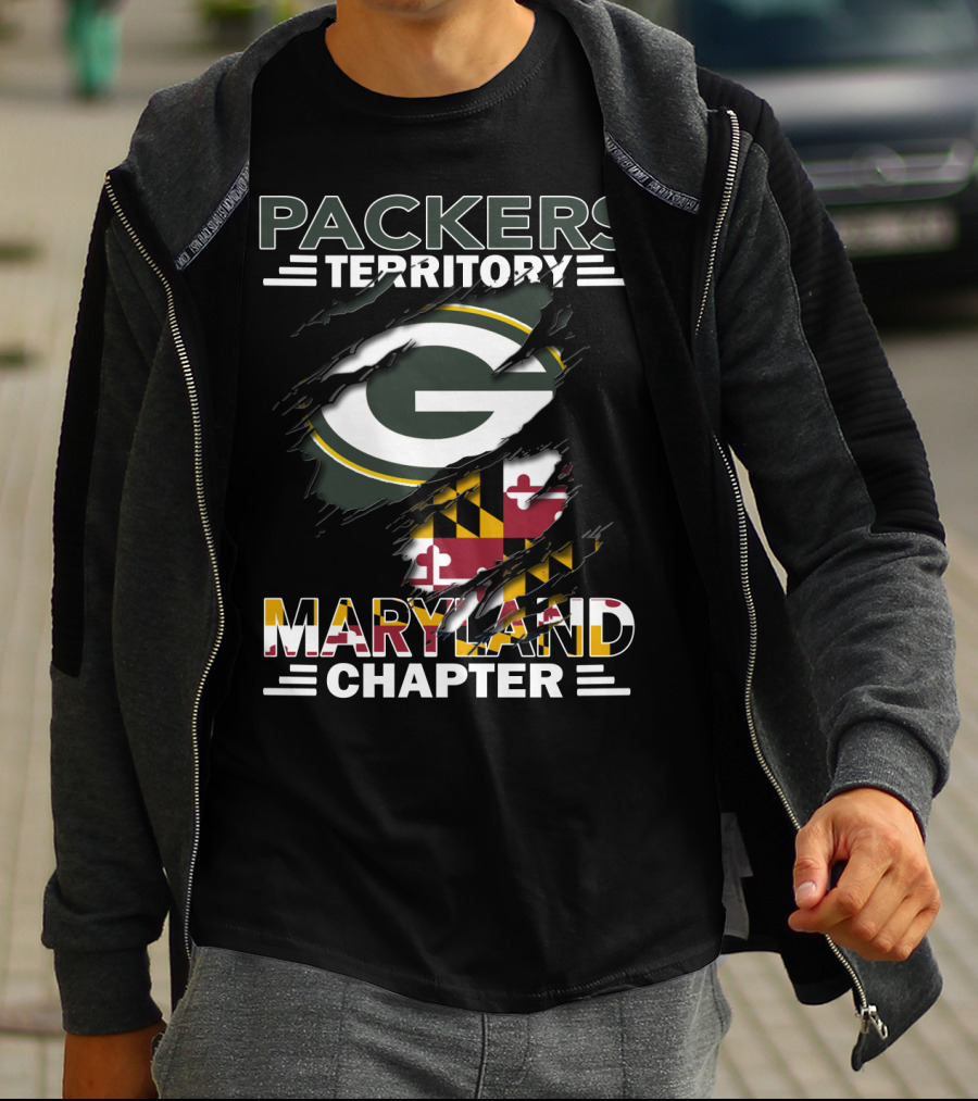 Packers Territory Maryland Chapter Green Bay Logo Maryland Flag T-Shirt