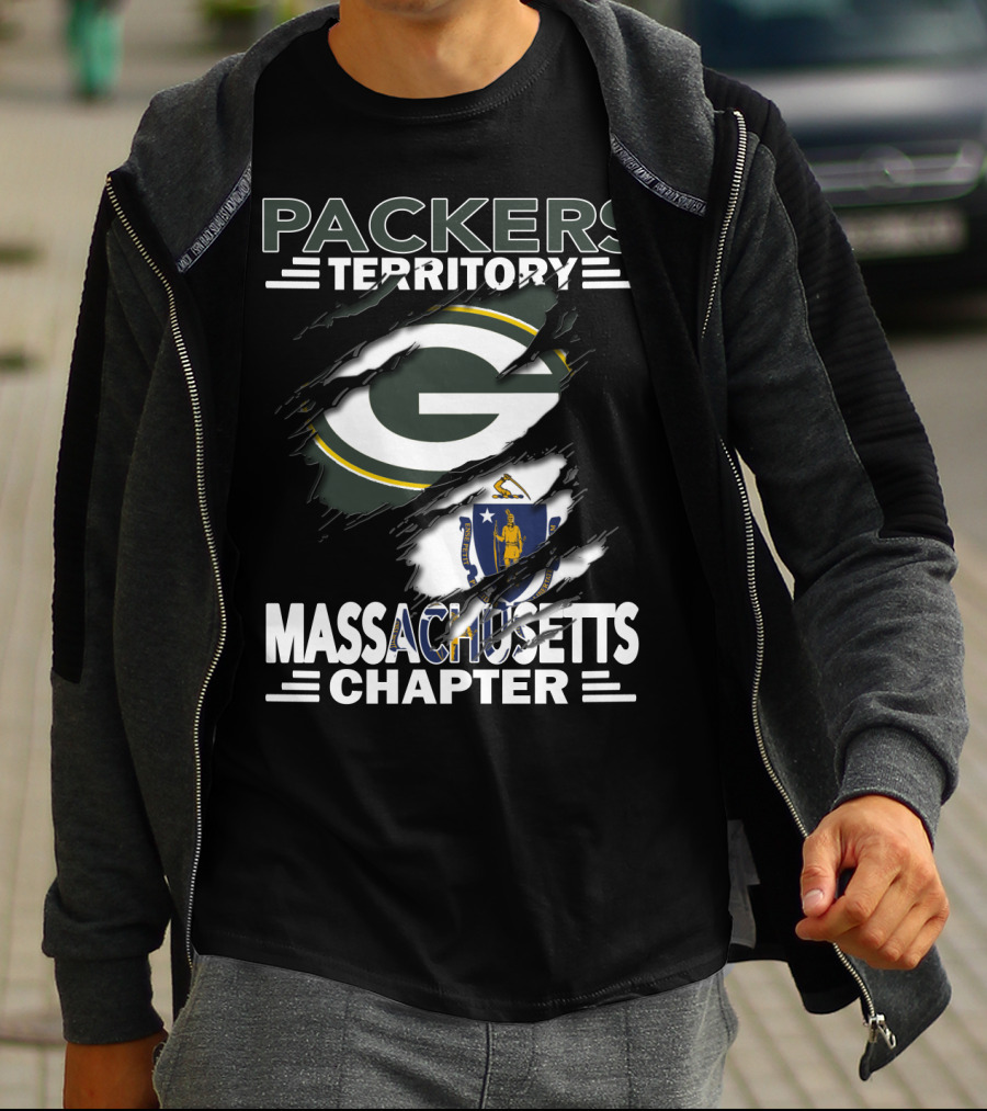 Packers Territory Massachusetts Chapter Green Bay Logo And Massachusetts Flag T-Shirt
