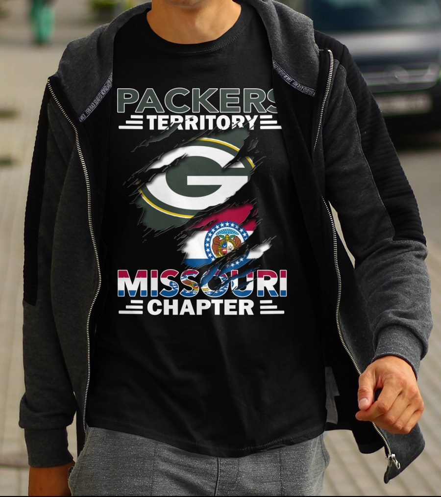 Packers Territory Missouri Chapter Green Bay Logo Missouri Flag T-Shirt