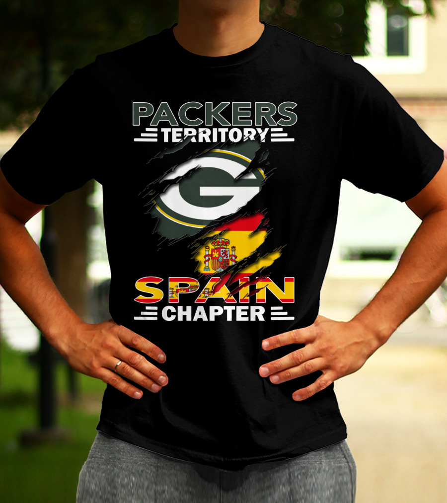 Packers Territory Spain Chapter Green Bay Logo With Spanish Flag T-Shirt