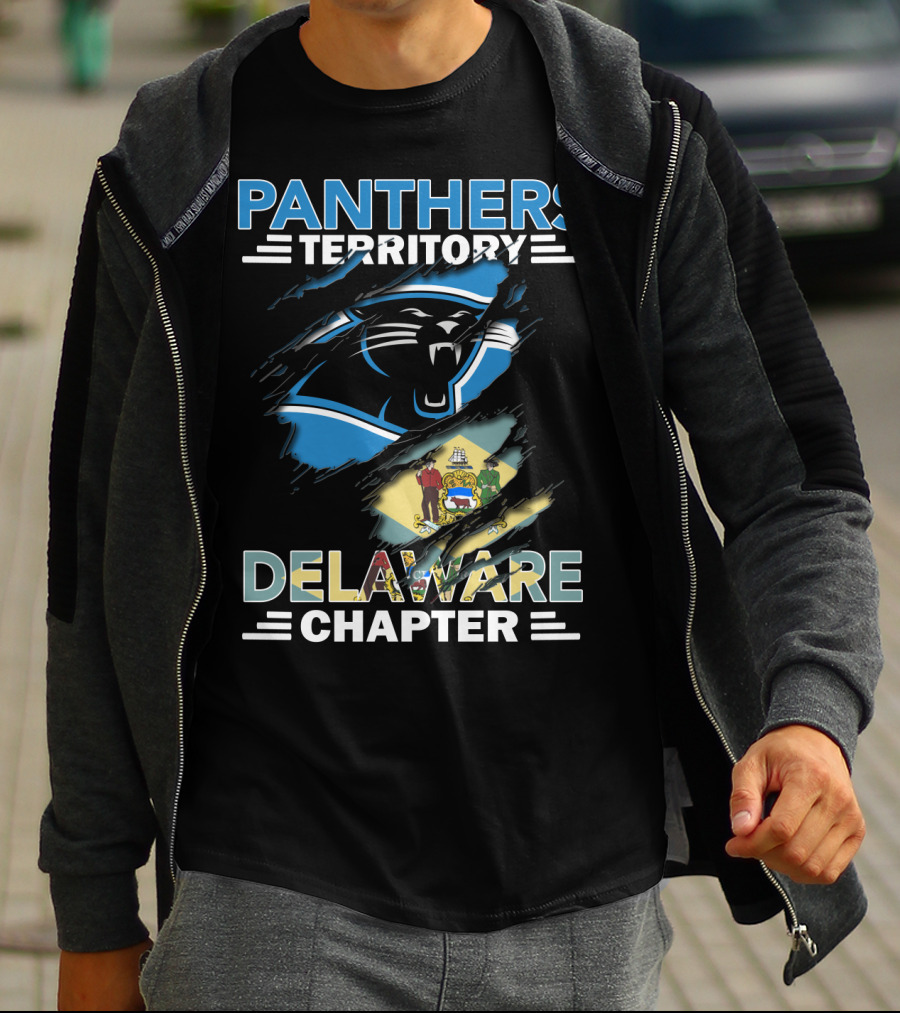 Panthers Territory Delaware Chapter With Carolina Panthers Logo And Delaware State Flag T-Shirt