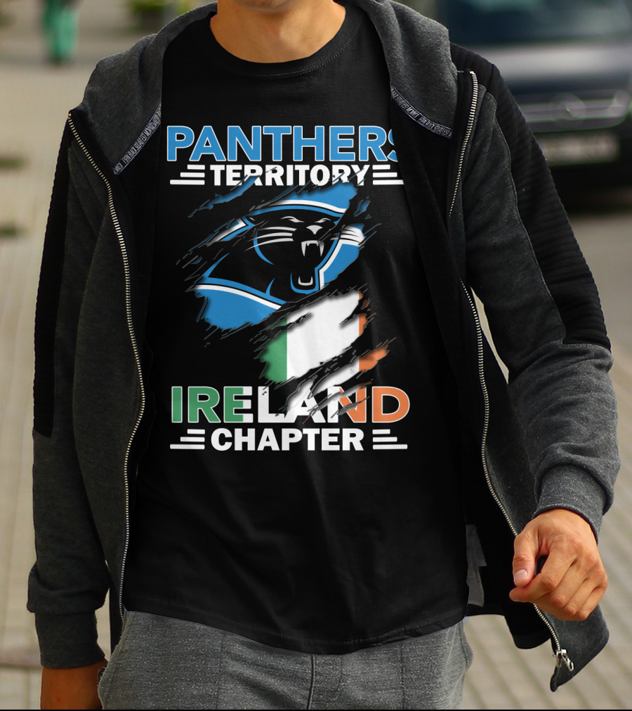 Panthers Territory Ireland Chapter Logo With Irish Flag And Panther Emblem T-Shirt
