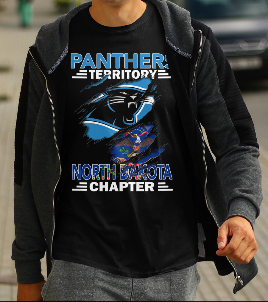 Panthers Territory North Dakota Chapter With Carolina Panthers Logo And North Dakota Flag T-Shirt