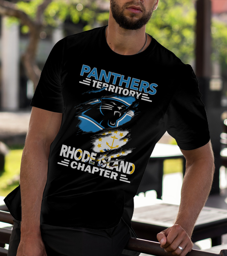 Panthers Territory Rhode Island Chapter Flag And Team Logo Fusion T-Shirt