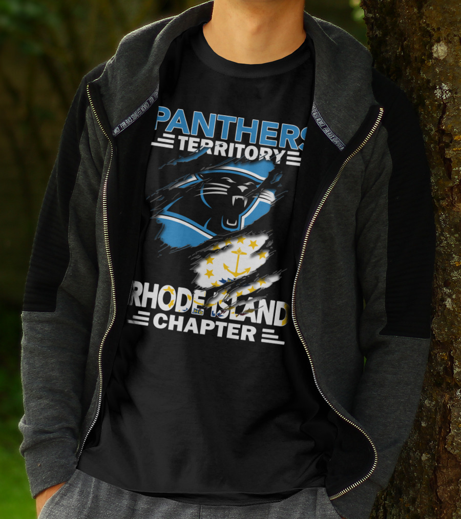 Panthers Territory Rhode Island Chapter Flag And Team Logo Fusion T-Shirt