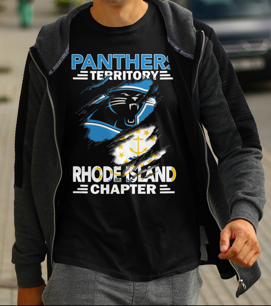 Panthers Territory Rhode Island Chapter Flag And Team Logo Fusion T-Shirt