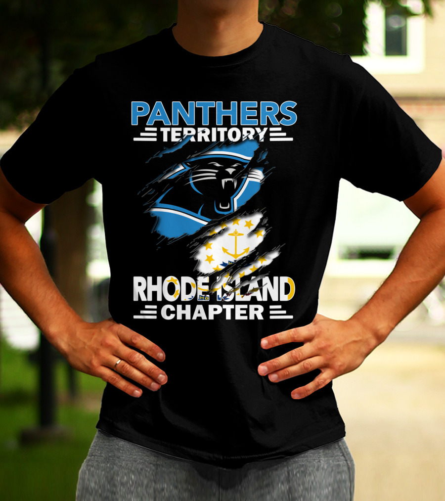 Panthers Territory Rhode Island Chapter Flag And Team Logo Fusion T-Shirt