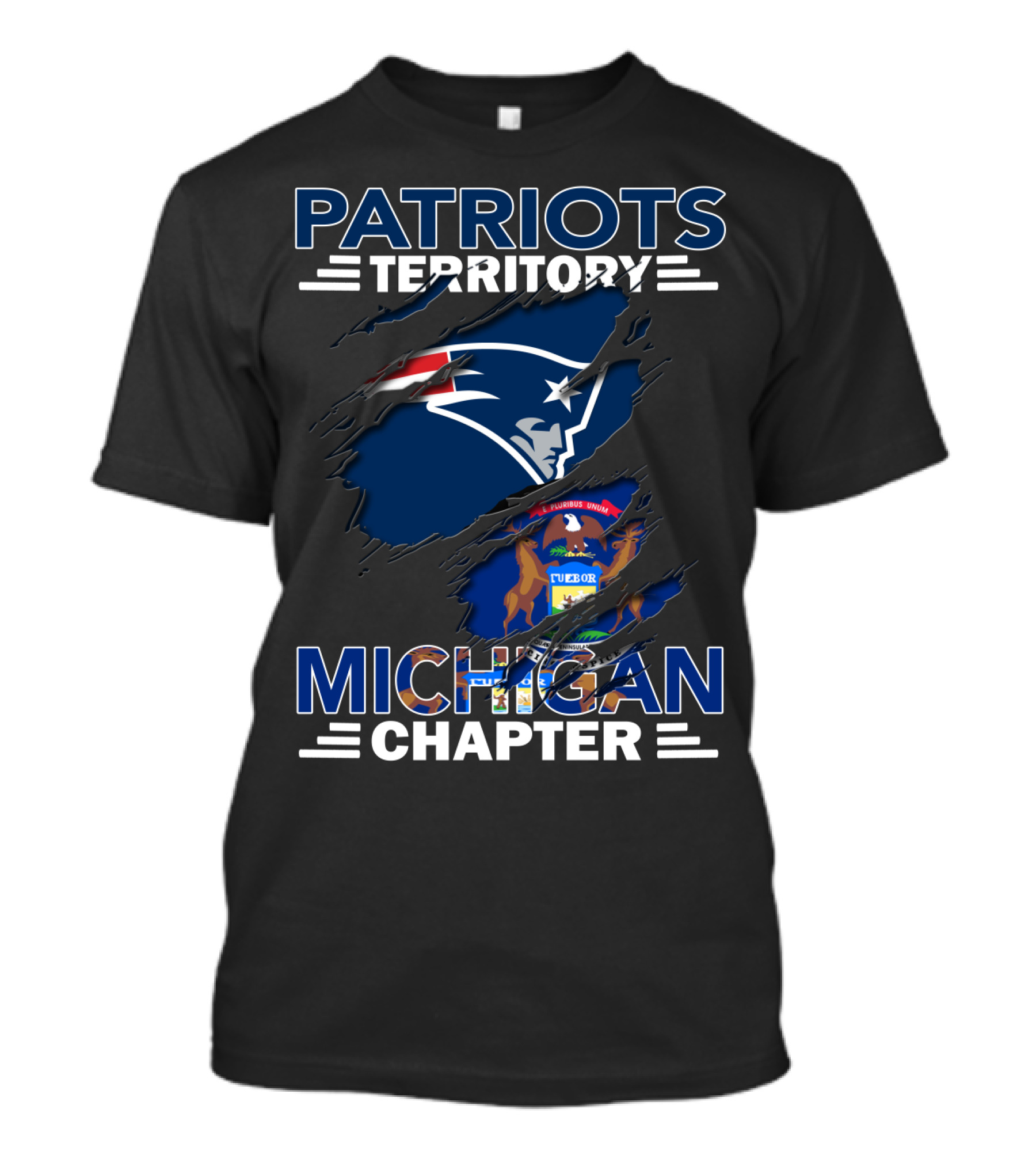 Patriots Territory Michigan Chapter New England Patriots Logo Michigan State Flag T-Shirt