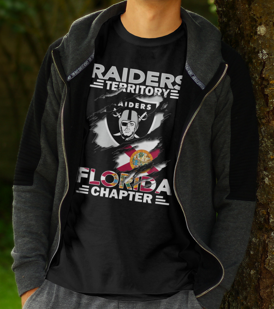 Raiders Territory Florida Chapter NFL Team Supporters Emblem With Florida State Flag T-Shirt