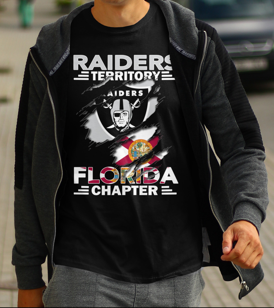 Raiders Territory Florida Chapter NFL Team Supporters Emblem With Florida State Flag T-Shirt