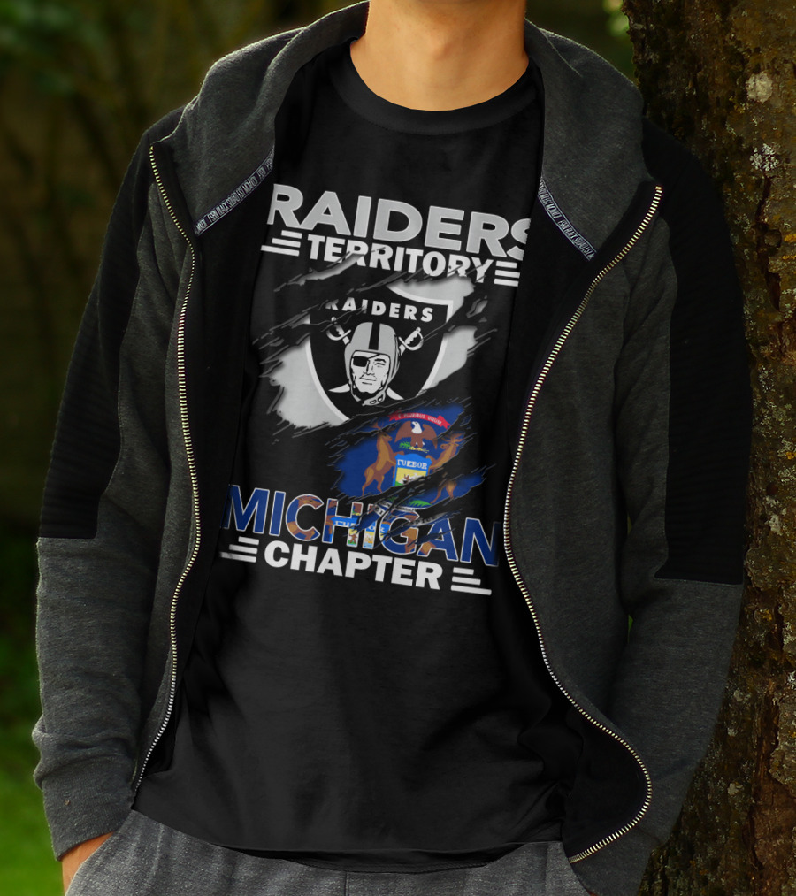 Raiders Territory Michigan Chapter With Raiders Logo And Michigan Flag Elements T-Shirt