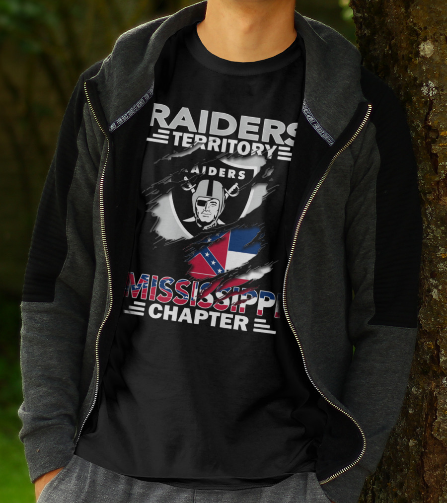 Raiders Territory Mississippi Chapter With Raiders Shield And Mississippi Flag Elements T-Shirt