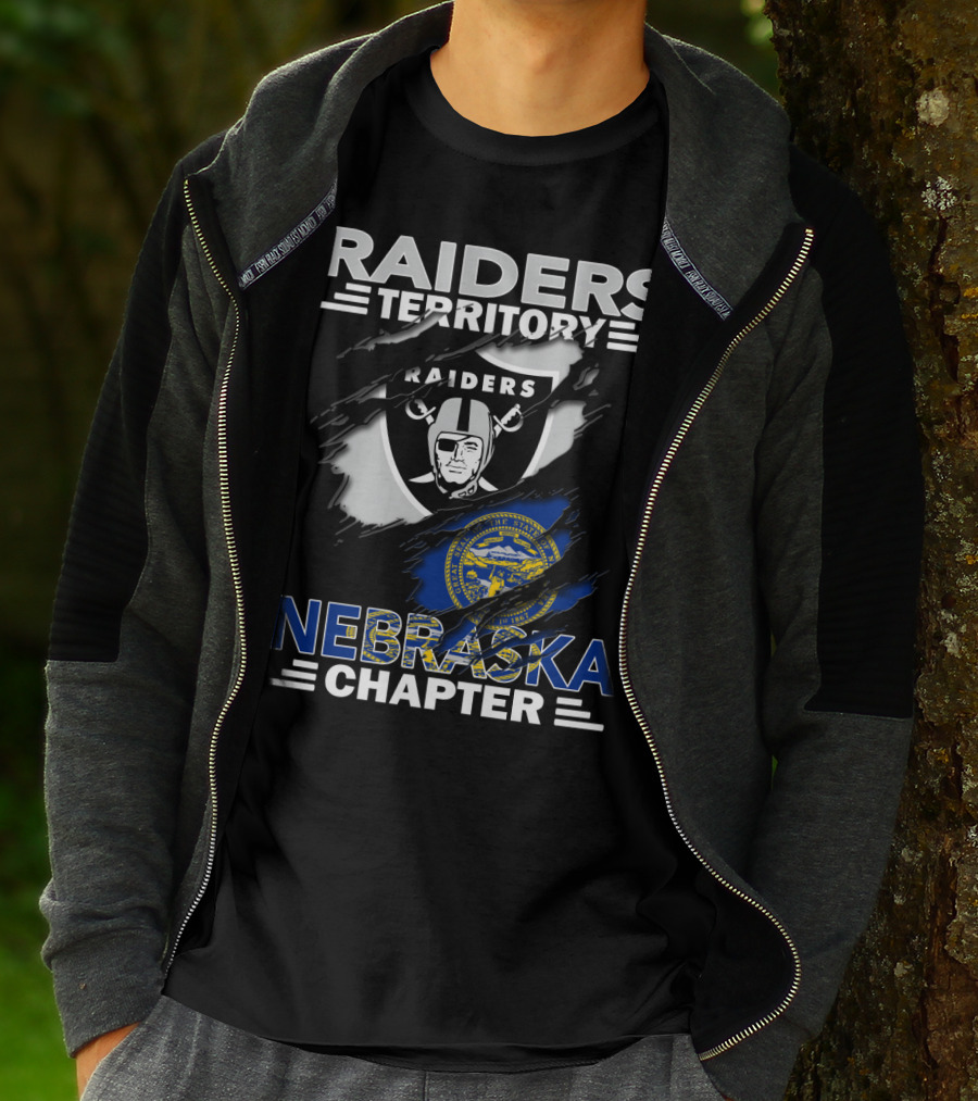 Raiders Territory Nebraska Chapter With Raiders Shield And Nebraska State Flag T-Shirt